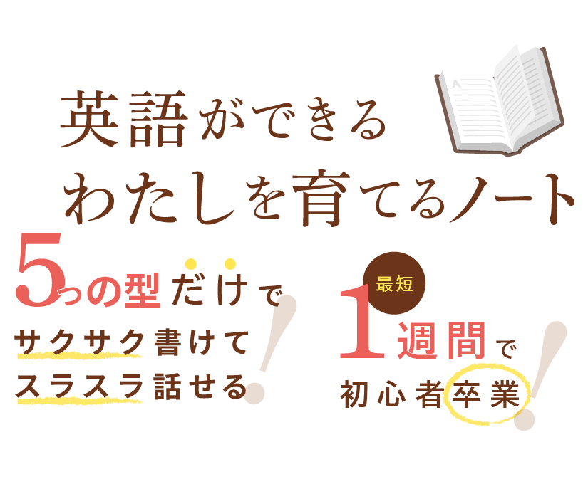 英語ができるわたしを育てるノート「英語初心者でも最短1週間で上達できます」この書き込み式ノートで英語の基本構文を学べます。5つの文型をしっかりと理解していきましょう。